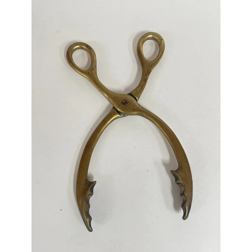 Solid Brass Antique Vintage Fireplace Tool Coal‎ Log Claw Tongs 8